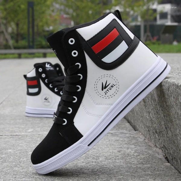 Freizeitschuhe Herren Runde Zehen High Top Sneakers Vulkanisierte Schnürung Skateboard Est Style 3 Farben