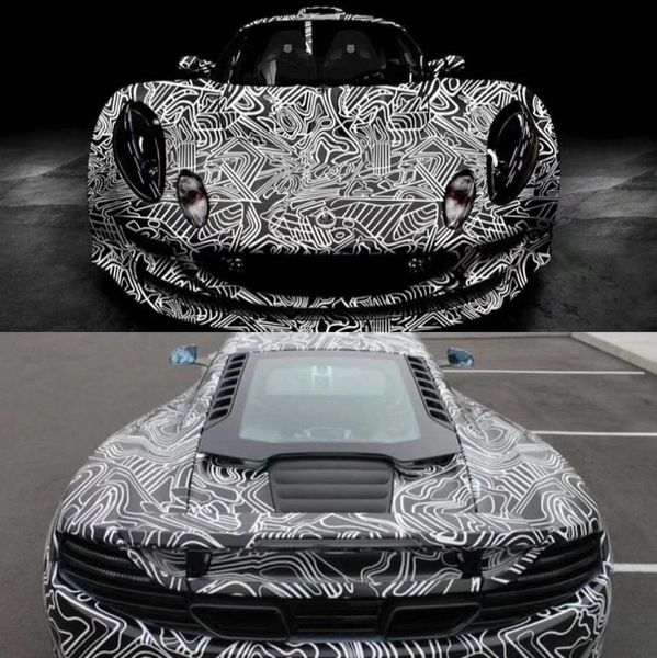 Preto e branco camuflagem vinil envoltórios adesivo filme pvc carro de corrida camo adesivo veículo diy decalque com ar release5569322