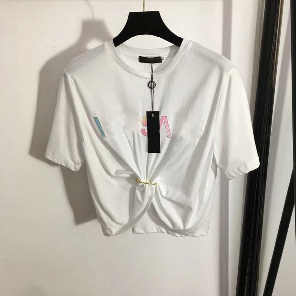 2024 mulheres designer camisa nova carta camisa colorida bordado pino cintura manga curta t-shirt tops roupas vestido ruas senhoras blusa meu top spotify branco smlxl