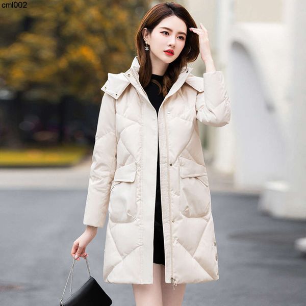 Nuovo popolare inverno cappotto con cappuccio in piumino d'anatra bianco da medio a lungo da donna Look sottile e caldo Big Plush Blossom 4s9s