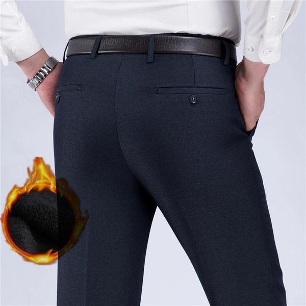 Ternos masculinos grossos quentes casuais lã calças de inverno homens em linha reta clássico negócios escritório formal terno calças preto tamanho grande 29-40 42 44