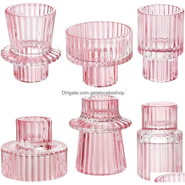 Titulares de vela Nordic Rosa Vidro Castiçal Europeu Taper Velas Mesa Stand Pequeno Tealight Titular Decoração Home Drop Delivery G DHPZ9