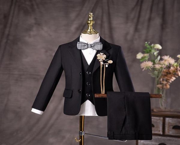 Flor meninos preto terno de casamento crianças jakcet colete calças 3 pc conjunto formal aniversário crianças graduação pograph desempenho traje219t8228435