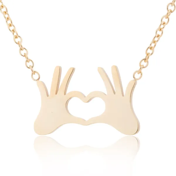 Catene BAECYT Collana con ciondolo in acciaio inossidabile Gioielli di moda Mano Amore Cuore Gesto Ciondolo per donne Regalo Amico Bijoux