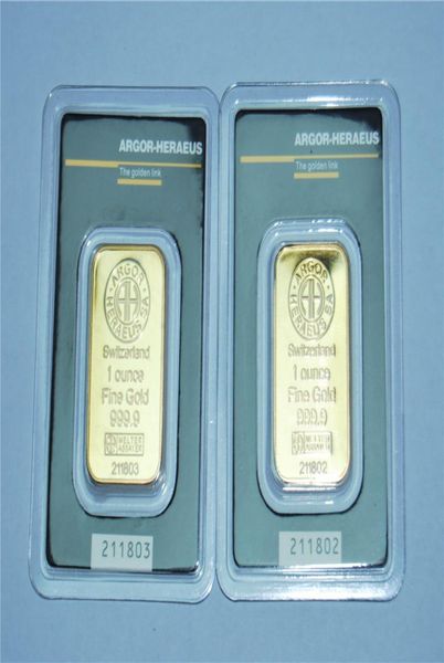 1 onça Suíça Argor Heraeus Gold Bar Nulo 24k banhado a ouro de alta qualidade não magnético número de série independente presente comercial Coll5266903