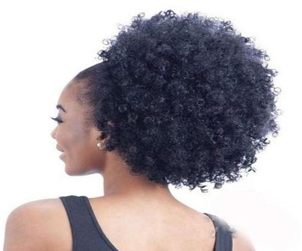 Kısa yüksek at kuyruğu Afro Puff Kıvırcık At kuyruğu Saç Uzatma Jeti Siyah Hint Virgin Saç Drawstring Siyah Kadınlar İçin At kuyruğu 140G8031882