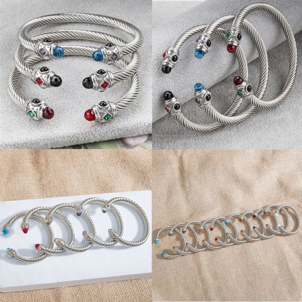 Serie David Yaman Bracciale in argento 925 con polsino intrecciato Bracciale con ciondoli per uomo Donna Bracciali con gancio 7MM Filo Donna Designer DY Anello di gioielli Squisito regalo di gioielli semplici