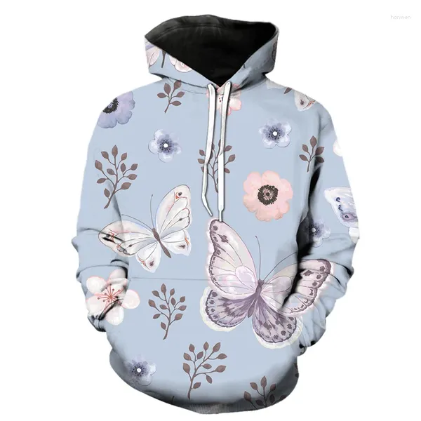 Felpe con cappuccio da uomo Cartoon Exquisite Butterfly 3D Print Autunno Inverno Felpa alla moda Uomo Donna Moda Felpa con cappuccio Pullover Harajuku Top