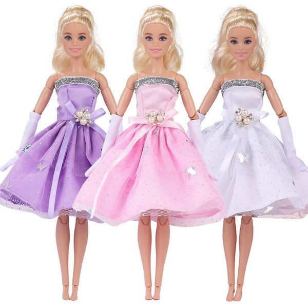 Kawaii Artikel 3 Modepuppenkleid Rosa Weiß Lila Kinderspielzeug Miniaturzubehör 30 cm Für Barbie DIY Mädchen Geburtstagsgeschenke