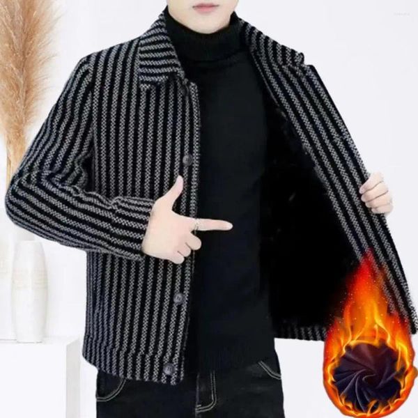 Giacche da uomo Giacca con colletto bavero Cappotto cardigan monopetto a righe con risvolto spesso caldo di media lunghezza Taglie forti per casual