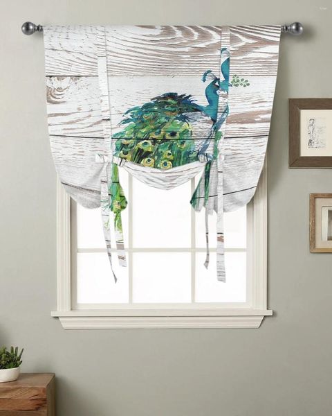 Perde tavus kuşu açık ekran ahşap doku arka plan mutfak kısa pencere modern ev dekor küçük roman kravat perdeler