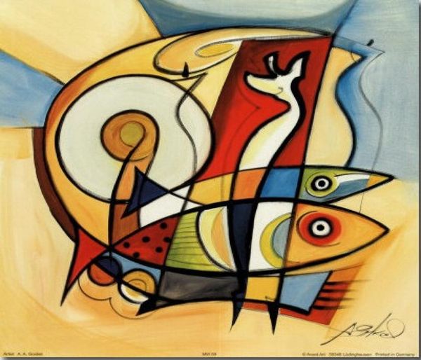 Emoldurado Sun Fish Alfred Gockel Alta Qualidade Pintado à Mão Arte Abstrata pintura a óleo Home Decor On Canvas tamanho pode ser personalizado5231116