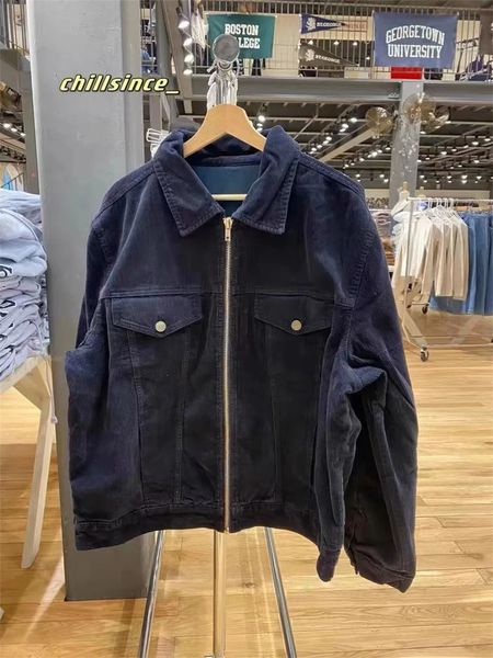 Moda feminina jaqueta 2023 inverno casual senhoras vintage zíper veludo denim mangas compridas sólido para outwears femininos 240311