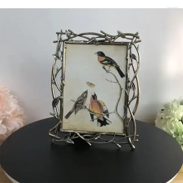 Quadros Pássaro e Ramo Decorativo Po Banhado A Ouro Família Moldura Aniversário de Casamento Presentes Românticos Decoração de Mesa