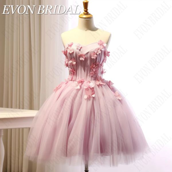 Evon nupcial rosa curto vestidos de baile querida flores mini vestidos de festa de baile aline vestidos de gala cortos feitos sob encomenda 240320