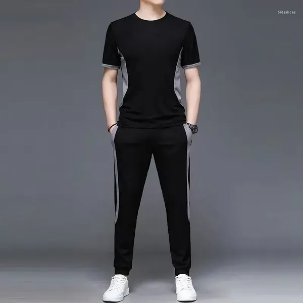Homens Tracksuits Masculino Camiseta Cinza Treino Sportswear Top Jogging Ternos Esportivos Sem Logotipo Roupas para Homens Calças de Ginásio Define Suave e Elegante
