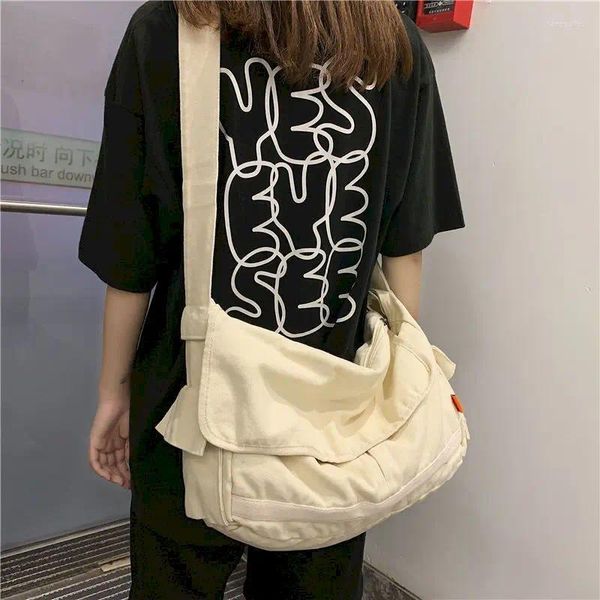 Sacos de cintura Foufurieux Feminino Canvas Tecido Slouchy Bolsa de Ombro Y2K Estudante Lazer Médio Tamanho Escola Livro Laptop Bolsa Messenger Side