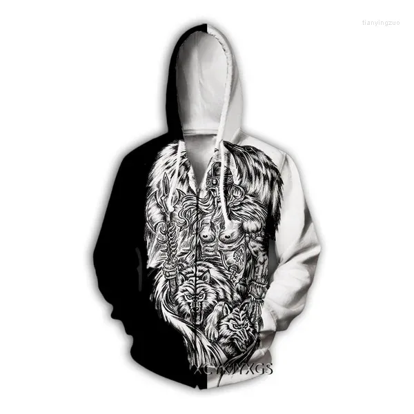 Männer Hoodies Viking Warrior Tattoo 3D Druck Kausale Kleidung Mode Männer Frauen Zipper S-7XL Harajuku Mann