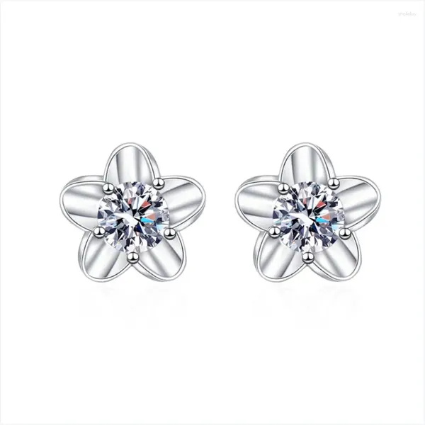 Orecchini a bottone in vero argento sterling 925 per donna in stile coreano dolce temperamento a forma di fiore di ciliegio