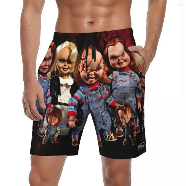 Shorts masculinos swimwear chucky boneca placa verão filme de terror moda praia calças curtas homens personalizados correndo surf troncos secos rápidos