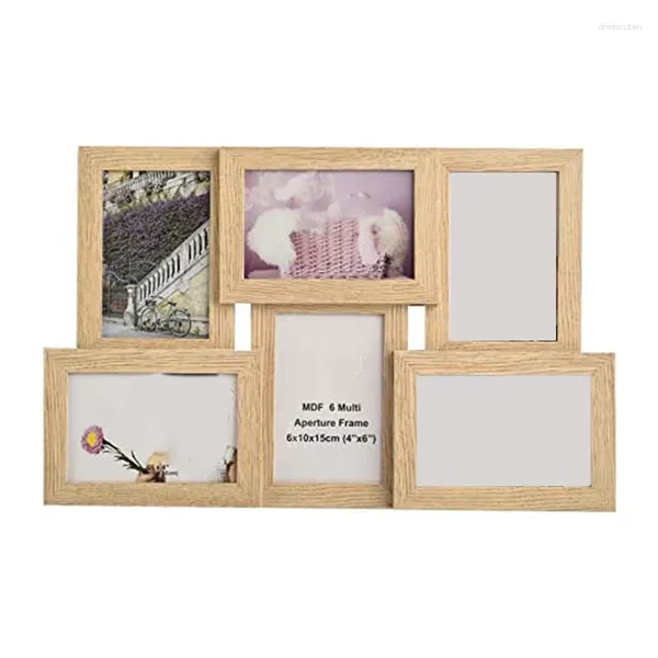 Рамки для коллажей, несколько изображений для 6 позиций в 4-дюймовой деревянной настенной рамке из МДФ (натурального цвета)