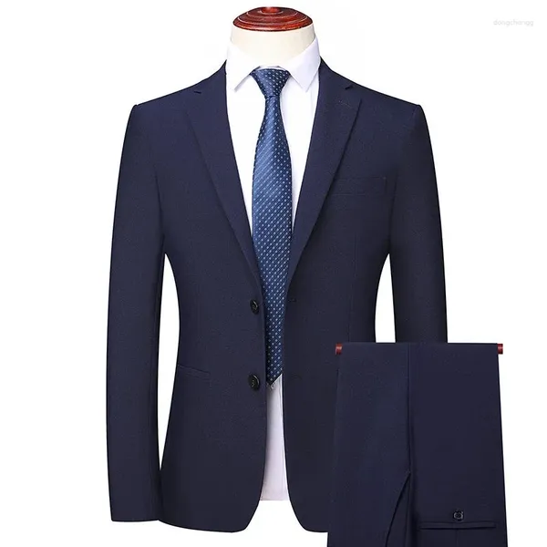Erkekler Suits Yüksek Kalite (Blazer Pantolonlar) İngiliz Tarzı Zarif Moda Kıdemli Basit Düğün Beyefendisi İnce Takım 2 Parçası