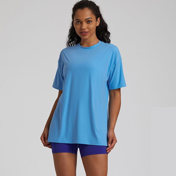 camicia da donna di yoga da donna maglietta a maniche corta sport fitness traspirato di colore solido ll4075