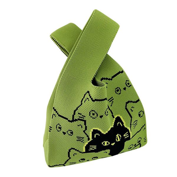 Design de nicho bolsa de cabeça de gato fofa bolsa de malha combinada de grande capacidade para meninas coreanas bolsa portátil