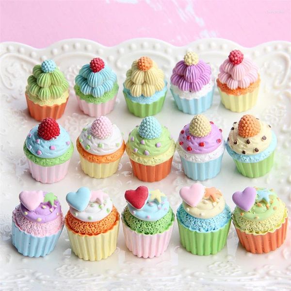 Dekoratif Çiçekler Simülasyon Cup Kek Mikromodel DIY Yapay Mutfak Cupcakes Tatlı Sahte Gıda Süsleri Masa Minyatürleri Knickknacks