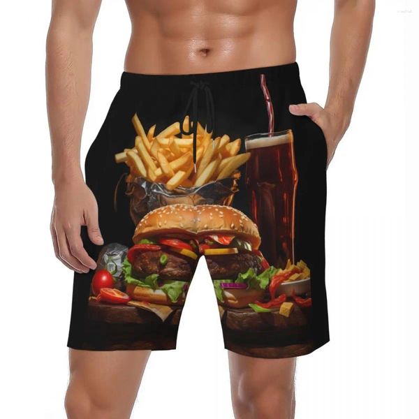 Shorts masculinos maiô comida desciles hamburg board verão 3d anime havaí praia homens personalizados diy surf secagem rápida troncos de natação