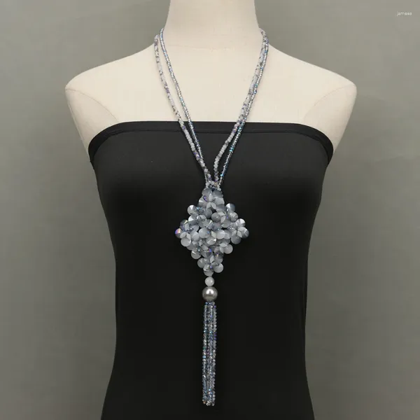 Anhänger Halsketten Gg Schmuck 26 '' handgefertigte Mischung Farbe Kristall geflochtene lange Halskette für Frauen