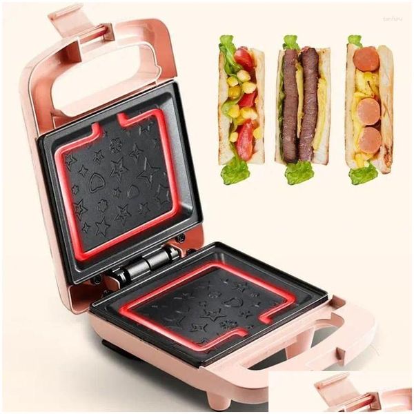 Altri Bakeware Bakeware Tools 600W Double Sided Sandwich Maker Riscaldamento elettrico Waffle Maker con piastre antiaderenti Funzione Mti Grill Dh5Xc