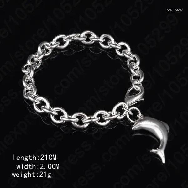 Link Armbänder 925 Sterling Silber Delphin Anhänger Einfaches Design Licht Tecture Charme Rolo Kette Armreifen Frauen Geschenk