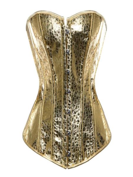 Sexy espartilho de couro falso lingerie bustiers topo steampunk gótico punk espartilho burlesque plus size traje de boate ouro sliver2278238