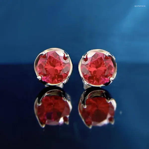 Brincos de garanhão 2024 um quilate redondo diamante vermelho corindo 7mm europeu e americano simples moda versátil