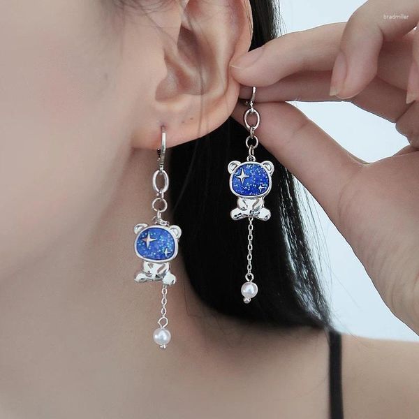 Orecchini pendenti in metallo piccolo cerchio color argento per le donne regalo gioielli moderni blu design carino stile cool