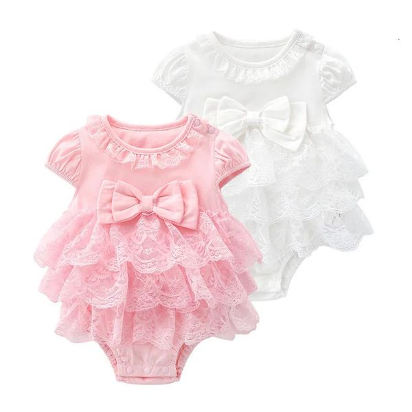 Abbigliamento attillato in cotone adatto per neonata estivo manica corta adatto per bambina pizzo neonato abbigliamento primo compleanno abbigliamento twin 240315