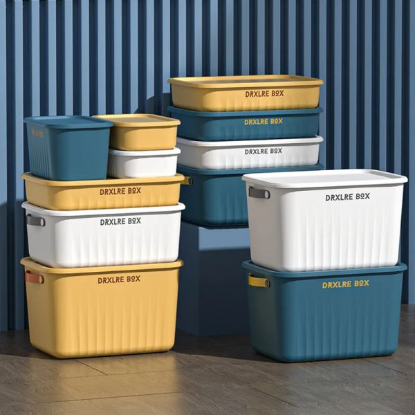 BINS 1PC Caixa de armazenamento de brinquedos para casas 1pc com tampa de armário de plástico para o guarda -roupa dos organizadores de roupas de cozinha recipientes de armazenamento de cozinha cestas