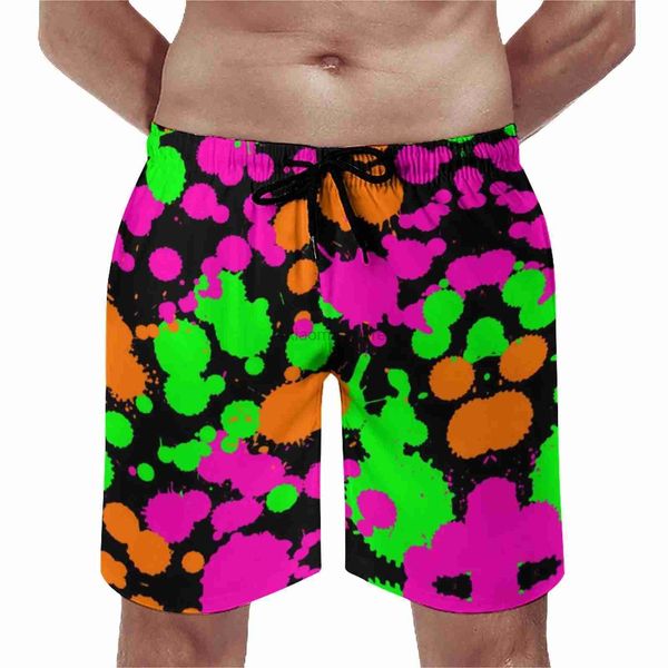 Homens Swimwear Neon Paint Beach Shorts Trenky Man Deck Curto Graffiti Splatter Impressão Oversize Swimsuit Clássico 240315
