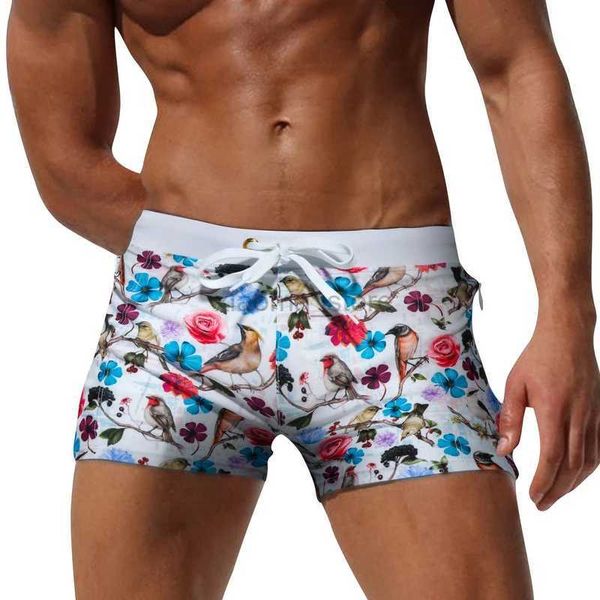 Homens de banho WL322 sexy impressão floral maiôs homens praia natação torso boxers homens swimsuit sunga homem collants de bain swimsuits 240315