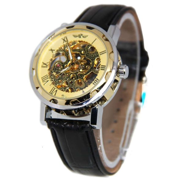 Дешевые популярные спортивные кожаные полые механические механические часы для мужских часов, высококачественные часы для взрослых