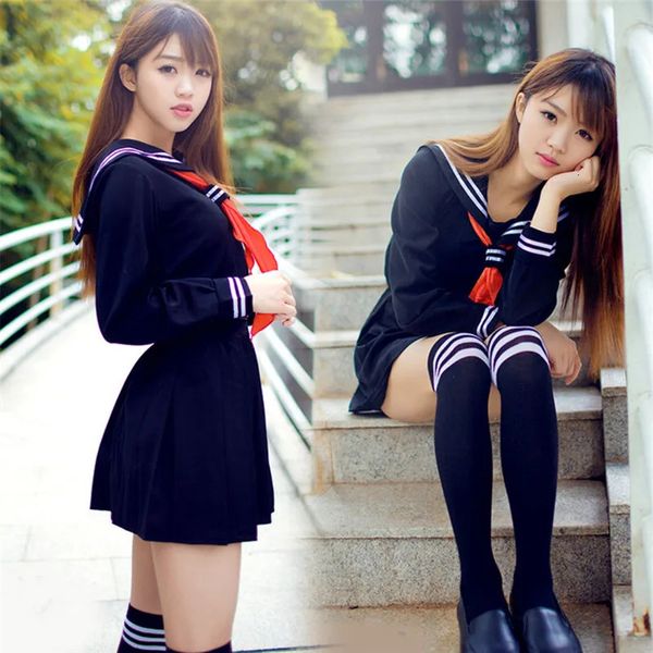 Terno de marinheiro japonês anime traje meninas uniforme estudante do ensino médio manga longa jk roupas sexy cor marinha 240301