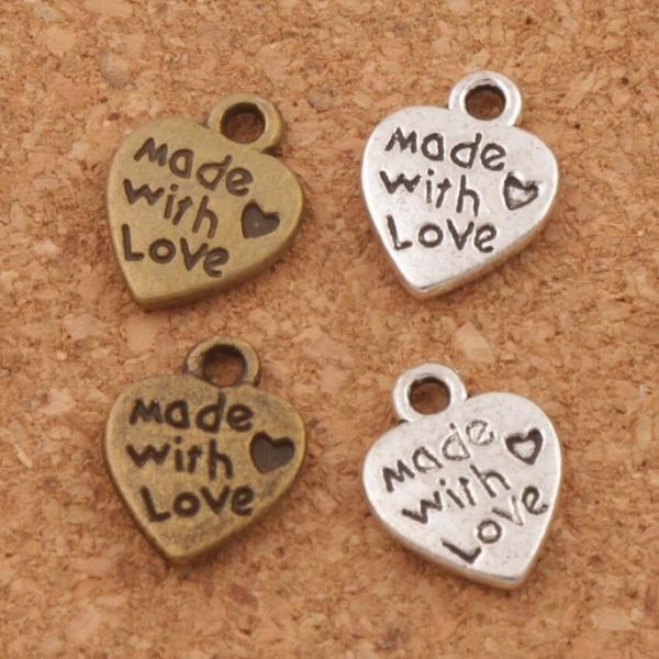 Made With Love Cuore Charm Perline Pendenti MIC 9 7x12 5mm Argento antico Bronzo Gioielli di moda FAI DA TE L3192686