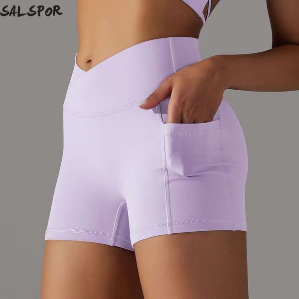 Lu Align Lemon Yoga Shorts Cross V-cintura Mulheres com Bolsos Sem Costura Butt Lift Scrunch Fiess Apertado Elástico Slim Leggings Esportivos Jogger Gym