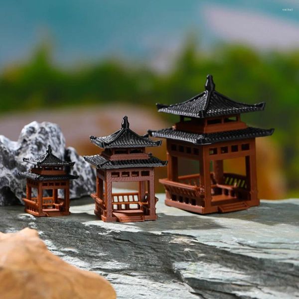 Decorações de jardim mini pagode estátua em miniatura japonês fada pavilhão estatueta vaso flor micro paisagem asiático zen casa aquário