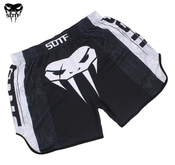 SOTF mma cabeça de cobra preta movimento elástico combate mma shorts Tiger Muay Thai boxe shorts sanda kickboxing roupas mma 2012163840015