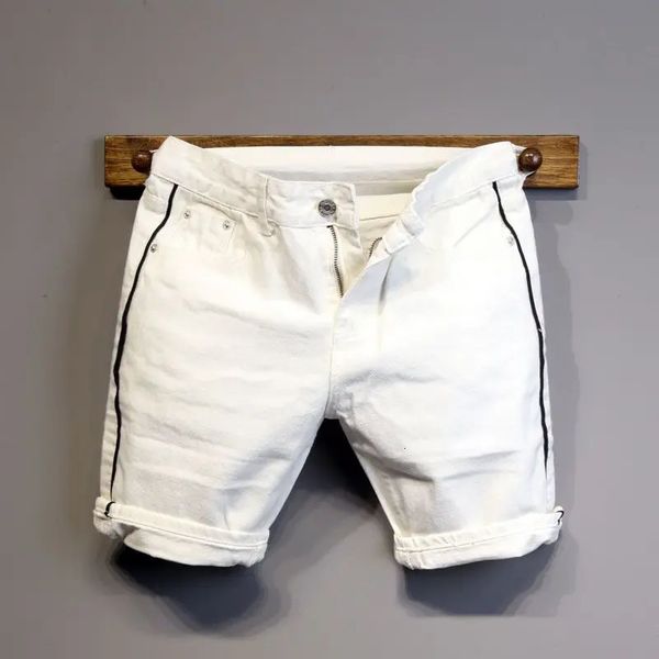 Verão fino designer de luxo slim-fit mens jeans shorts namorado cor branca listrado rua wear algodão casual calças curtas 240313