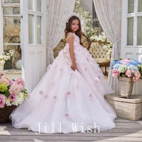 Abiti da ragazza Jill Wish Abito floreale di lusso Fiori fatti a mano Principessa Bambini Matrimonio Compleanno Festa Prom Ball Gown Prima Comunione 2024J197