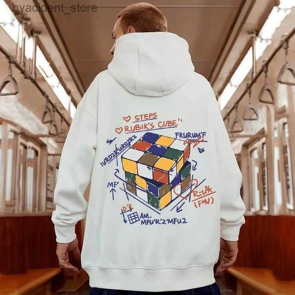 Moletons masculinos Moletons Anime Rubiks Cube Gráfico Impresso Homens Hoodie Vintage Streetwear Oversized Moletons Com Capuz Novo Hip Hop Pulôver Y2K Hoodies L240315