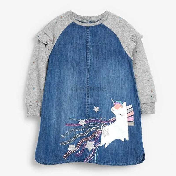 Abiti da ragazza Qualità spugna di cotone di marca Denim Jean abbigliamento baby principessa abiti larghi per ragazze bambini vestiti per ragazze vestito 240315